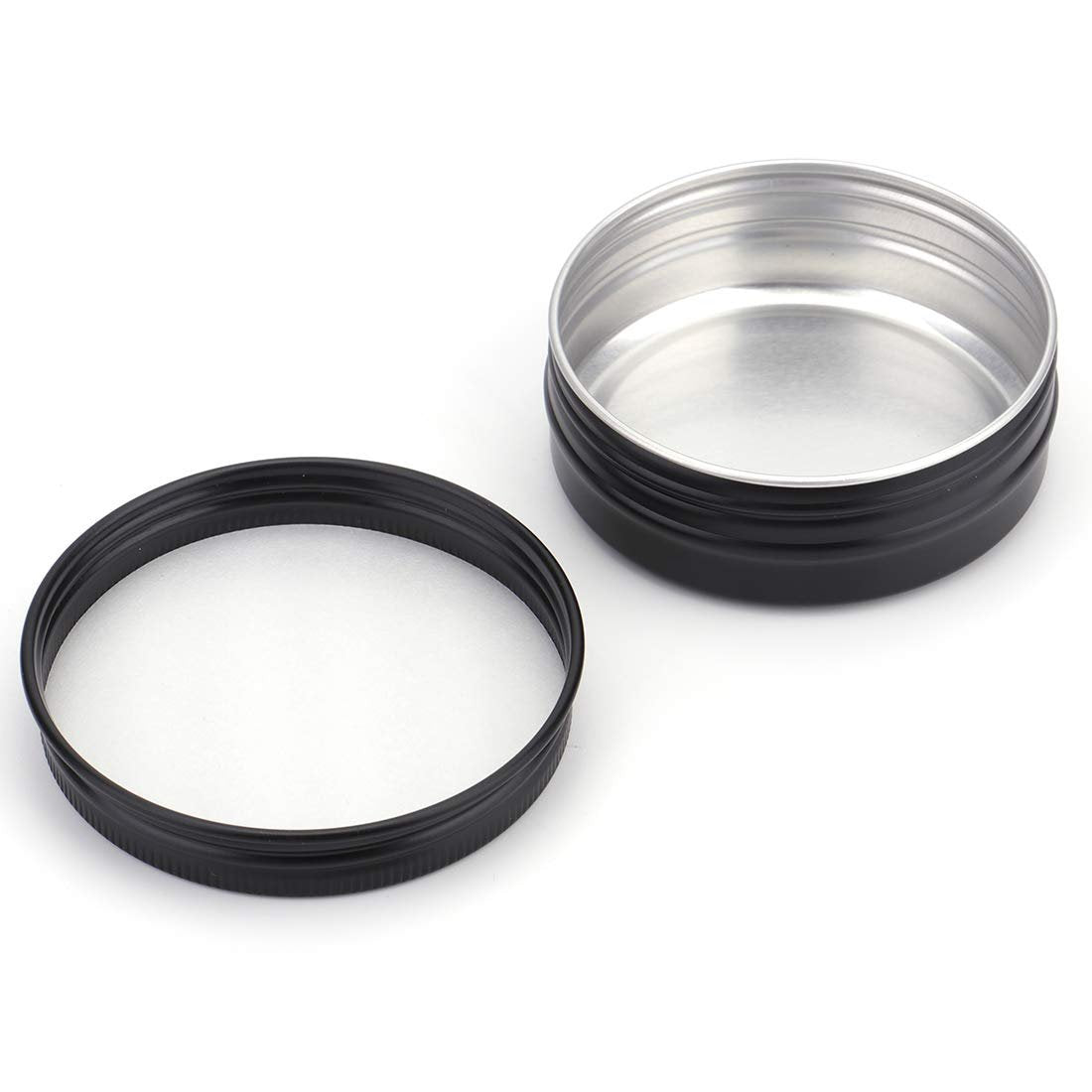 Foraineam 48 Pack 2 oz Round Lip Balm Tin Cans - Aluminum Cosmetic Sample Containers with Screw Lid - Matte Black Metal Empty Tins Storage Travel Tin Jars Avelisse