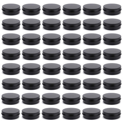 Foraineam 48 Pack 2 oz Round Lip Balm Tin Cans - Aluminum Cosmetic Sample Containers with Screw Lid - Matte Black Metal Empty Tins Storage Travel Tin Jars Avelisse