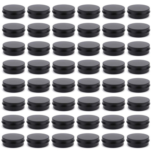 Foraineam 48 Pack 2 oz Round Lip Balm Tin Cans - Aluminum Cosmetic Sample Containers with Screw Lid - Matte Black Metal Empty Tins Storage Travel Tin Jars Avelisse