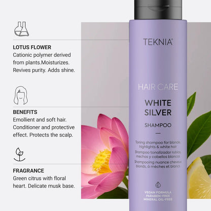 LAKMÉ Teknia White Silver Shampoo - Toning Shampoo for Blondes and Bleached Hair, 10.2 Fl Oz