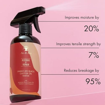 As I Am JBCO Water Nano Curl Strengthener - 16 oz - Jamaican Black Castor Oil, Vitamin C & E - Moisturizes, Detangles, Anti-Frizz for Curly Hair