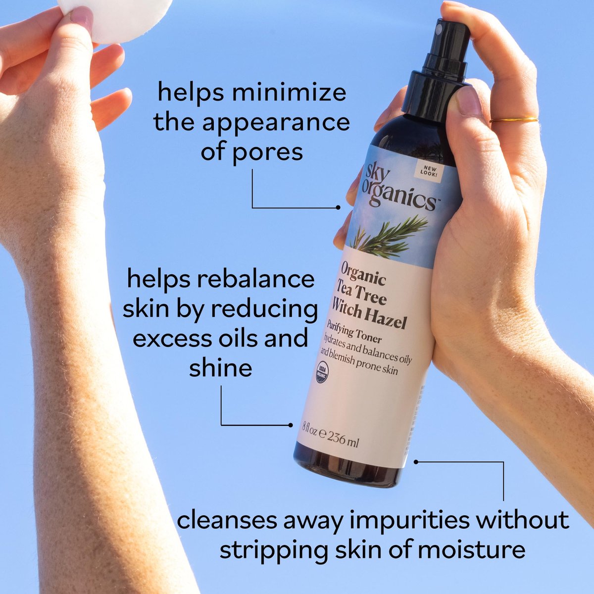 Sky Organics Organic Tea Tree & Witch Hazel Purifying Facial Toner for Blemish-Prone Skin, 8 fl oz Avelisse
