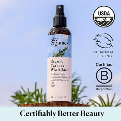 Sky Organics Organic Tea Tree & Witch Hazel Purifying Facial Toner for Blemish-Prone Skin, 8 fl oz Avelisse