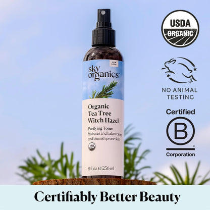 Sky Organics Organic Tea Tree & Witch Hazel Purifying Facial Toner for Blemish-Prone Skin, 8 fl oz Avelisse
