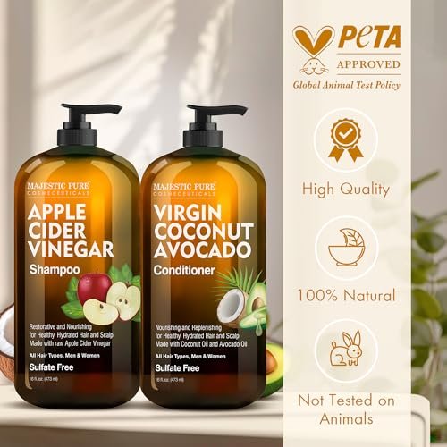 Majestic Pure Apple Cider Vinegar Shampoo & Avocado Coconut Conditioner Set – Restore Shine, Reduce Itchy Scalp & Frizz – Sulfate Free for All Hair Types – 2 x 16 fl oz Avelisse