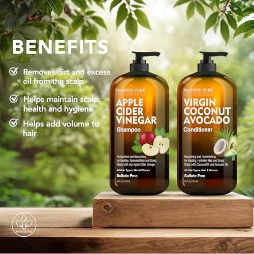 Majestic Pure Apple Cider Vinegar Shampoo & Avocado Coconut Conditioner Set – Restore Shine, Reduce Itchy Scalp & Frizz – Sulfate Free for All Hair Types – 2 x 16 fl oz Avelisse