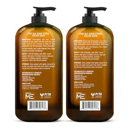 Majestic Pure Apple Cider Vinegar Shampoo & Avocado Coconut Conditioner Set – Restore Shine, Reduce Itchy Scalp & Frizz – Sulfate Free for All Hair Types – 2 x 16 fl oz Avelisse