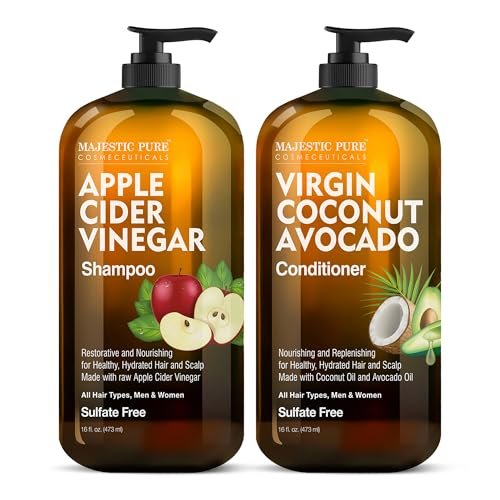 Majestic Pure Apple Cider Vinegar Shampoo & Avocado Coconut Conditioner Set – Restore Shine, Reduce Itchy Scalp & Frizz – Sulfate Free for All Hair Types – 2 x 16 fl oz Avelisse