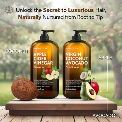 Majestic Pure Apple Cider Vinegar Shampoo & Avocado Coconut Conditioner Set – Restore Shine, Reduce Itchy Scalp & Frizz – Sulfate Free for All Hair Types – 2 x 16 fl oz Avelisse