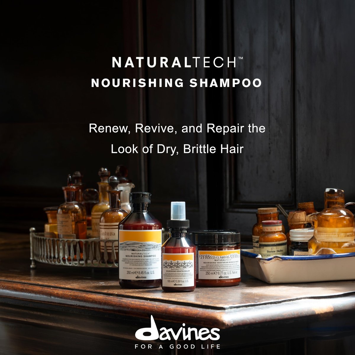 Davines Naturaltech Nourishing Shampoo – Restructuring & Hydrating for Dry & Damaged Hair with Vegetal Keratin, 8.45 fl oz Avelisse