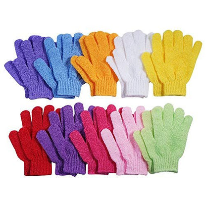 10 Pairs Exfoliating Gloves – Double Sided Nylon Body Scrubber for Spa, Shower & Bathing (10 Colors)