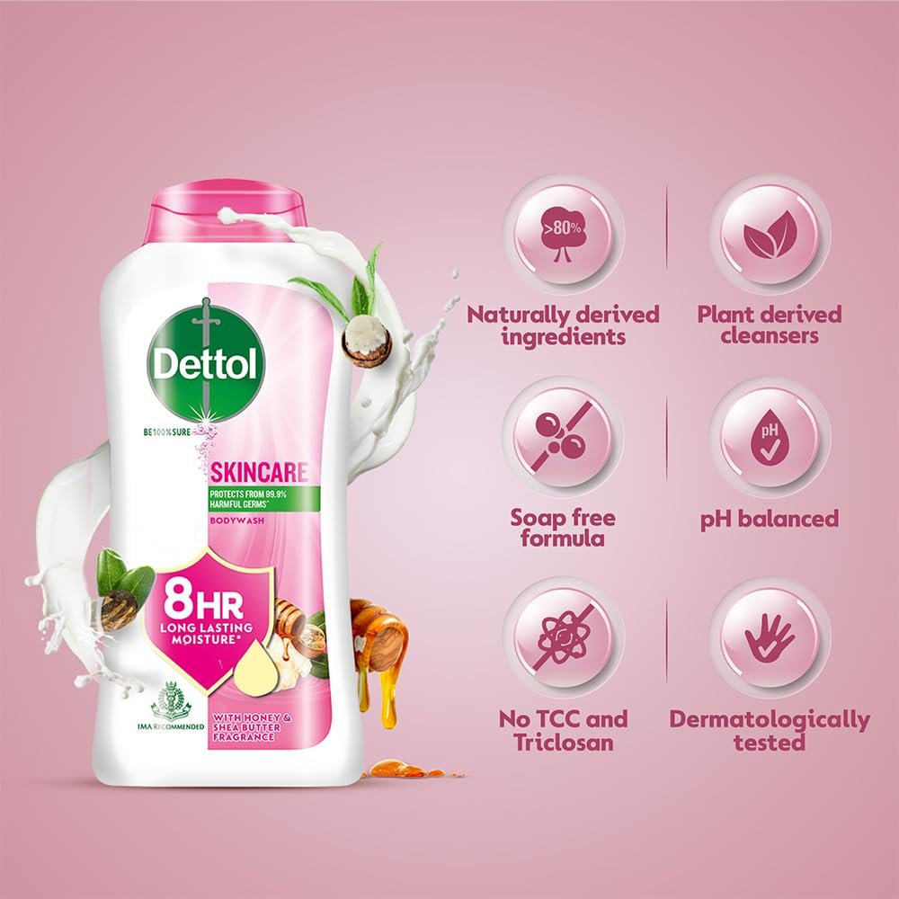 Dettol Skincare Body Wash and Shower Gel for Women and Men, 250ml | Soap-Free Bodywash with 8h Moisturization - görsel 13
