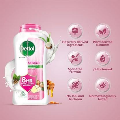 Dettol Skincare Body Wash and Shower Gel for Women and Men, 250ml | Soap-Free Bodywash with 8h Moisturization