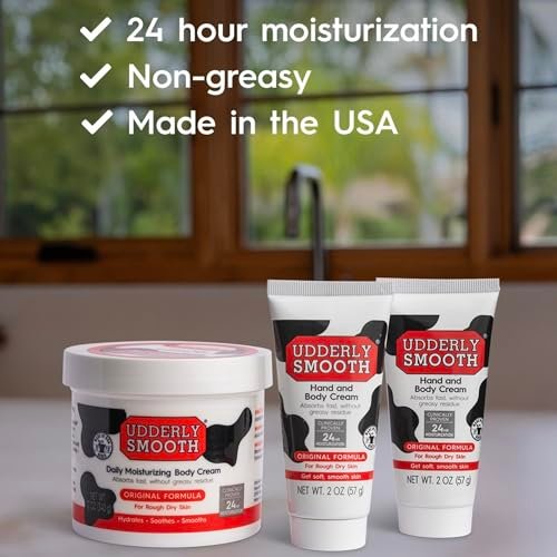 Udderly Smooth Hand & Body Cream Bundle (2 oz + 12 oz) - Daily Moisturizer for Dry, Irritated Skin - Dermatologist Tested - 3 Items Total - görsel 4