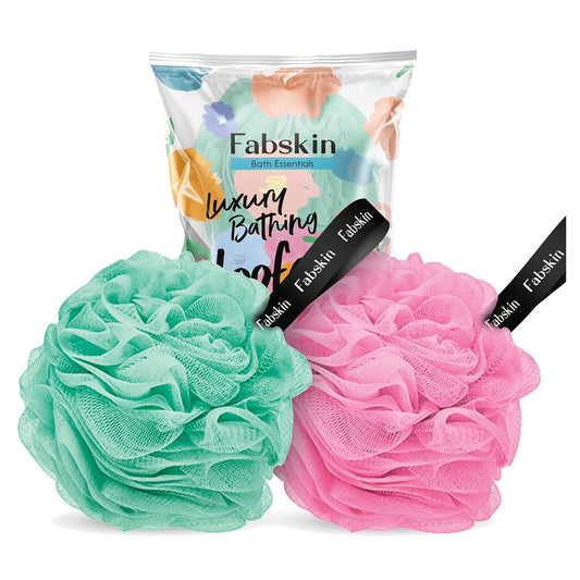 FABSKIN Luxury Bathing Round Loofah for Men and Women – Aqua and Pink, 2-Pack