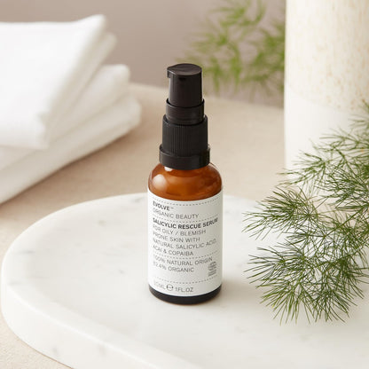 Evolve Organic Beauty Natural Salicylic Rescue Serum | Vegan Clean Beauty, 1 fl oz (30 mL)