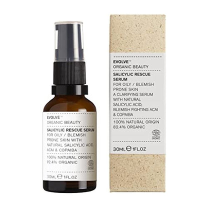 Evolve Organic Beauty Natural Salicylic Rescue Serum | Vegan Clean Beauty, 1 fl oz (30 mL)