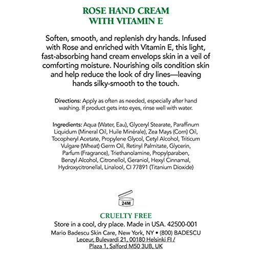 Mario Badescu Rose Hand Cream with Vitamin E - Non-Greasy, Fast-Absorbing Moisturizer for Dry Cracked Hands, 3 oz - görsel 3