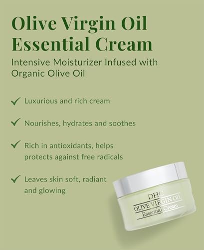 DHC Olive Virgin Oil Essential Cream - Hydrating Face Moisturizer for All Skin Types, Fragrance & Colorant Free, 1.7 oz Avelisse