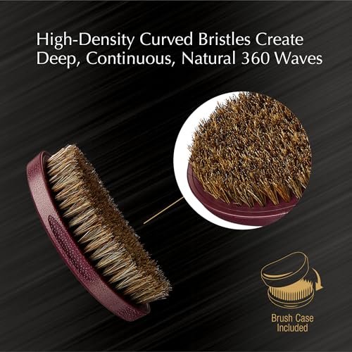 Red by Kiss Premium Pocket Wave Bow Wow Curved Palm Brush - Soft High Density Bristles for Deep 360 Waves, Travel Size with Cover for Coarse Hair & Wolfing Stage Avelisse