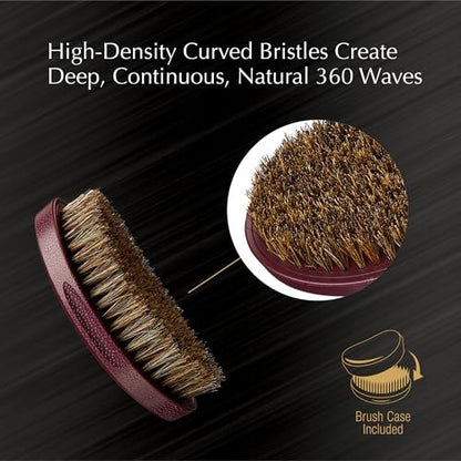 Red by Kiss Premium Pocket Wave Bow Wow Curved Palm Brush - Soft High Density Bristles for Deep 360 Waves, Travel Size with Cover for Coarse Hair & Wolfing Stage Avelisse