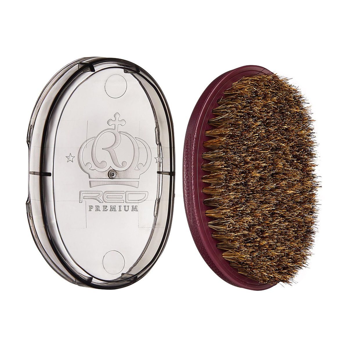 Red by Kiss Premium Pocket Wave Bow Wow Curved Palm Brush - Soft High Density Bristles for Deep 360 Waves, Travel Size with Cover for Coarse Hair & Wolfing Stage Avelisse