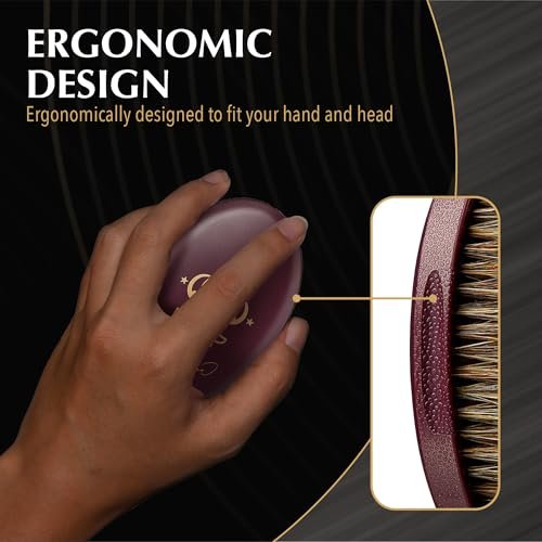 Red by Kiss Premium Pocket Wave Bow Wow Curved Palm Brush - Soft High Density Bristles for Deep 360 Waves, Travel Size with Cover for Coarse Hair & Wolfing Stage Avelisse