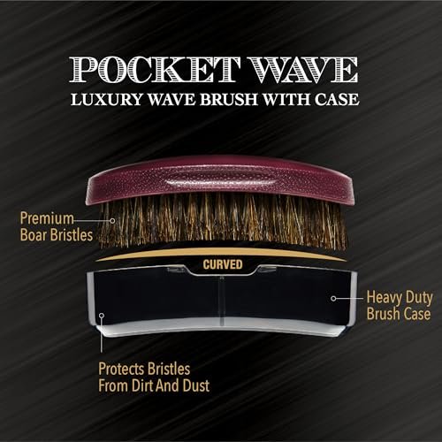 Red by Kiss Premium Pocket Wave Bow Wow Curved Palm Brush - Soft High Density Bristles for Deep 360 Waves, Travel Size with Cover for Coarse Hair & Wolfing Stage Avelisse
