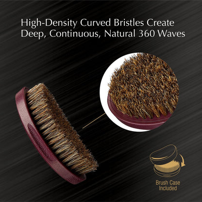 Red by Kiss Premium Pocket Wave Bow Wow Curved Palm Brush - Soft High Density Bristles for Deep 360 Waves, Travel Size with Cover for Coarse Hair & Wolfing Stage Avelisse