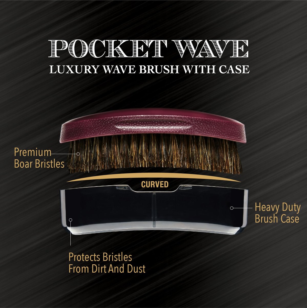 Red by Kiss Premium Pocket Wave Bow Wow Curved Palm Brush - Soft High Density Bristles for Deep 360 Waves, Travel Size with Cover for Coarse Hair & Wolfing Stage Avelisse