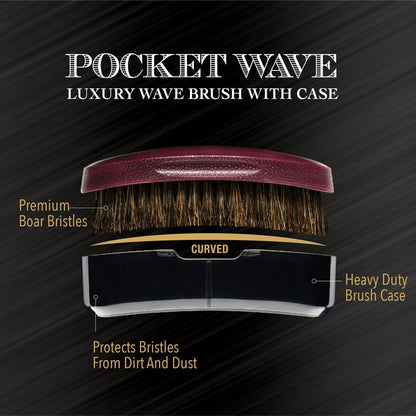 Red by Kiss Premium Pocket Wave Bow Wow Curved Palm Brush - Soft High Density Bristles for Deep 360 Waves, Travel Size with Cover for Coarse Hair & Wolfing Stage Avelisse