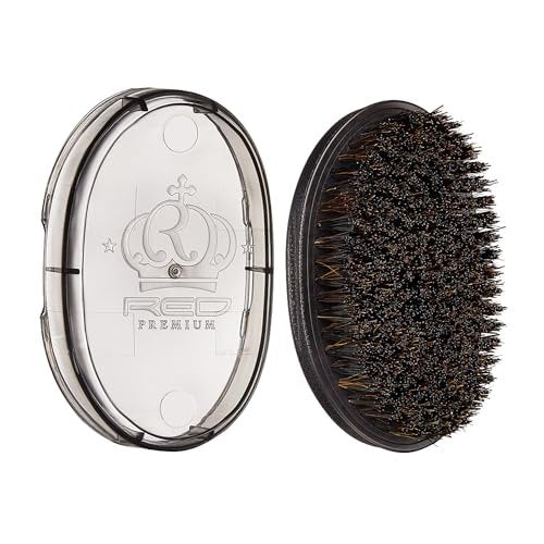 Red by Kiss Premium Pocket Wave Bow Wow Curved Palm Brush - Boar Bristles for 360 Waves, Curved Design for Precision Control, Ideal for Coarse, Curly, Short Hair & Fades (Medium) Avelisse