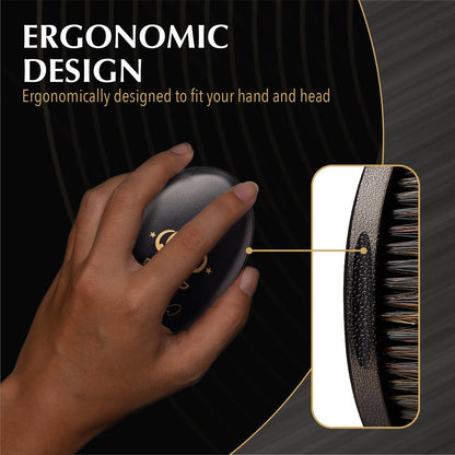 Red by Kiss Premium Pocket Wave Bow Wow Curved Palm Brush - Boar Bristles for 360 Waves, Curved Design for Precision Control, Ideal for Coarse, Curly, Short Hair & Fades (Medium) Avelisse