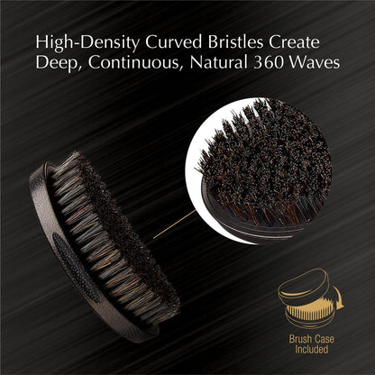 Red by Kiss Premium Pocket Wave Bow Wow Curved Palm Brush - Boar Bristles for 360 Waves, Curved Design for Precision Control, Ideal for Coarse, Curly, Short Hair & Fades (Medium) Avelisse