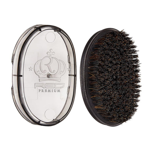 Red by Kiss Premium Pocket Wave Bow Wow Curved Palm Brush - Boar Bristles for 360 Waves, Curved Design for Precision Control, Ideal for Coarse, Curly, Short Hair & Fades (Medium) Avelisse
