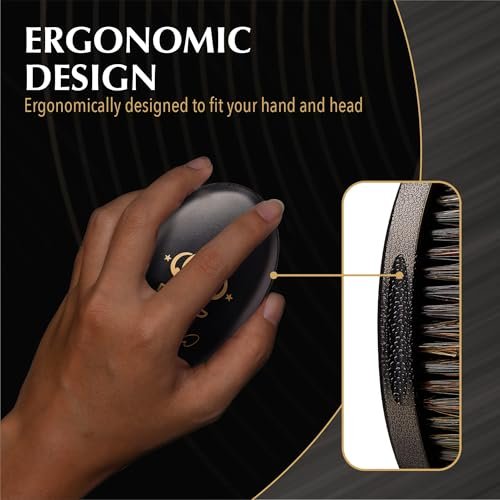 Red by Kiss Premium Pocket Wave Bow Wow Curved Palm Brush - Boar Bristles for 360 Waves, Curved Design for Precision Control, Ideal for Coarse, Curly, Short Hair & Fades (Medium) Avelisse