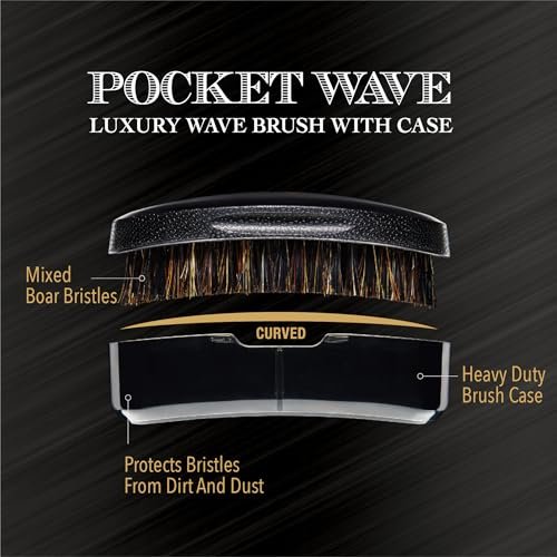 Red by Kiss Premium Pocket Wave Bow Wow Curved Palm Brush - Boar Bristles for 360 Waves, Curved Design for Precision Control, Ideal for Coarse, Curly, Short Hair & Fades (Medium) Avelisse