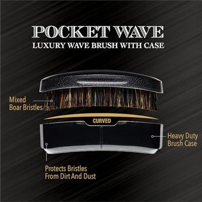 Red by Kiss Premium Pocket Wave Bow Wow Curved Palm Brush - Boar Bristles for 360 Waves, Curved Design for Precision Control, Ideal for Coarse, Curly, Short Hair & Fades (Medium) Avelisse