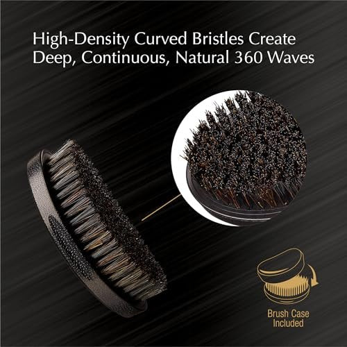 Red by Kiss Premium Pocket Wave Bow Wow Curved Palm Brush - Boar Bristles for 360 Waves, Curved Design for Precision Control, Ideal for Coarse, Curly, Short Hair & Fades (Medium) Avelisse