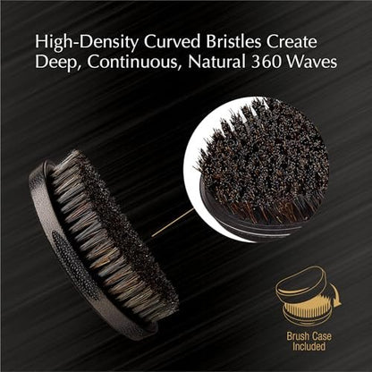 Red by Kiss Premium Pocket Wave Bow Wow Curved Palm Brush - Boar Bristles for 360 Waves, Curved Design for Precision Control, Ideal for Coarse, Curly, Short Hair & Fades (Medium) Avelisse