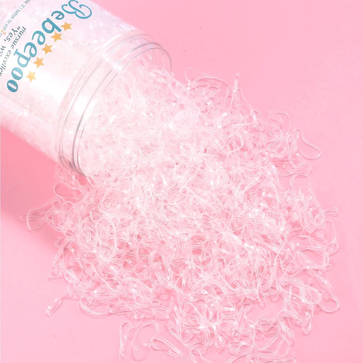 BEBEEPOO Clear Hair Elastics 2500pcs - Strong & Reusable Mini Rubber Hair Bands - görsel 4