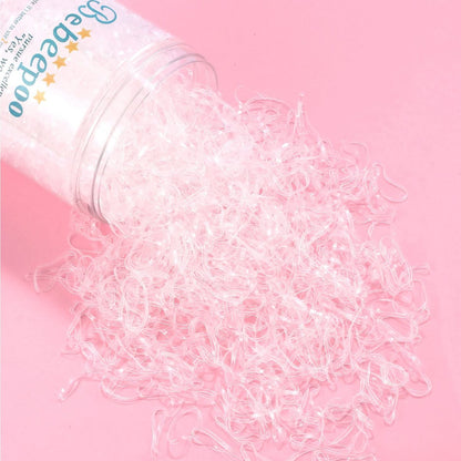 BEBEEPOO Clear Hair Elastics 2500pcs - Strong & Reusable Mini Rubber Hair Bands