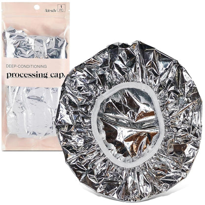 Kitsch Aluminum Foil Heat Cap for Deep Conditioning - Reusable Hair Steamer for Coloring, Perm & Treatment, Elastic Band, Shower Cap for Sauna, Spa