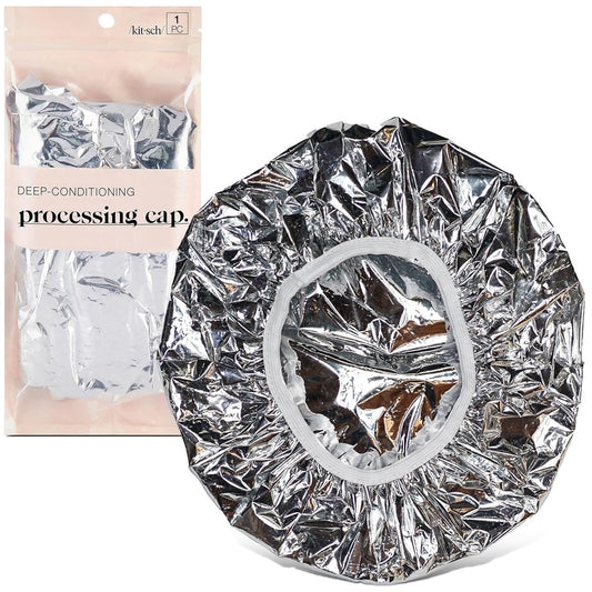 Kitsch Aluminum Foil Heat Cap for Deep Conditioning - Reusable Hair Steamer for Coloring, Perm & Treatment, Elastic Band, Shower Cap for Sauna, Spa