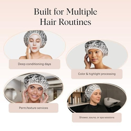 Kitsch Aluminum Foil Heat Cap for Deep Conditioning - Reusable Hair Steamer for Coloring, Perm & Treatment, Elastic Band, Shower Cap for Sauna, Spa