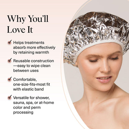 Kitsch Aluminum Foil Heat Cap for Deep Conditioning - Reusable Hair Steamer for Coloring, Perm & Treatment, Elastic Band, Shower Cap for Sauna, Spa