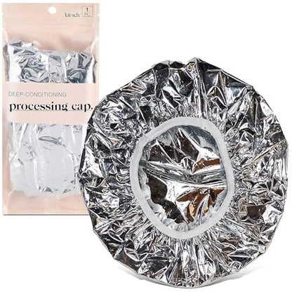 Kitsch Aluminum Foil Heat Cap for Deep Conditioning - Reusable Hair Steamer for Coloring, Perm & Treatment, Elastic Band, Shower Cap for Sauna, Spa