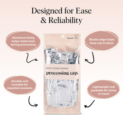 Kitsch Aluminum Foil Heat Cap for Deep Conditioning - Reusable Hair Steamer for Coloring, Perm & Treatment, Elastic Band, Shower Cap for Sauna, Spa