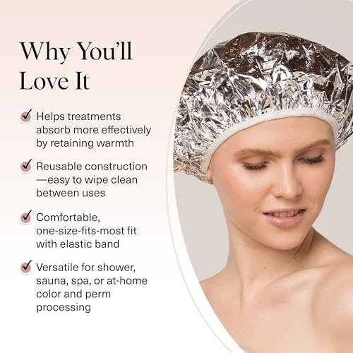 Kitsch Aluminum Foil Heat Cap for Deep Conditioning - Reusable Hair Steamer for Coloring, Perm & Treatment, Elastic Band, Shower Cap for Sauna, Spa - görsel 6