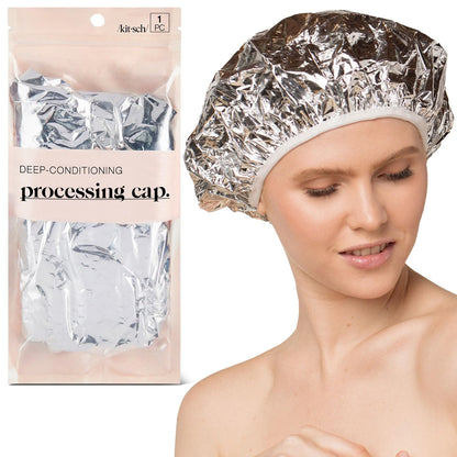 Kitsch Aluminum Foil Heat Cap for Deep Conditioning - Reusable Hair Steamer for Coloring, Perm & Treatment, Elastic Band, Shower Cap for Sauna, Spa